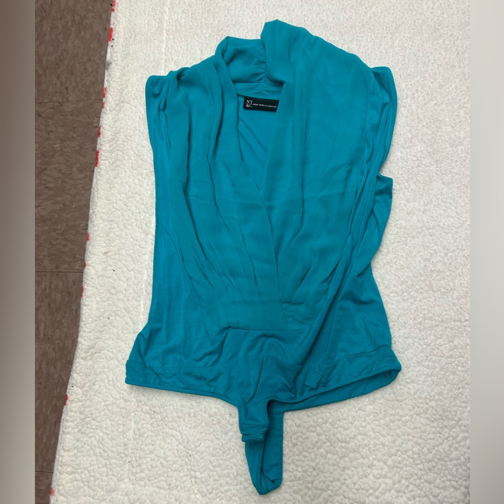 Eva Mendes Teal Chiffon Sleeveless Bodysuit Size L